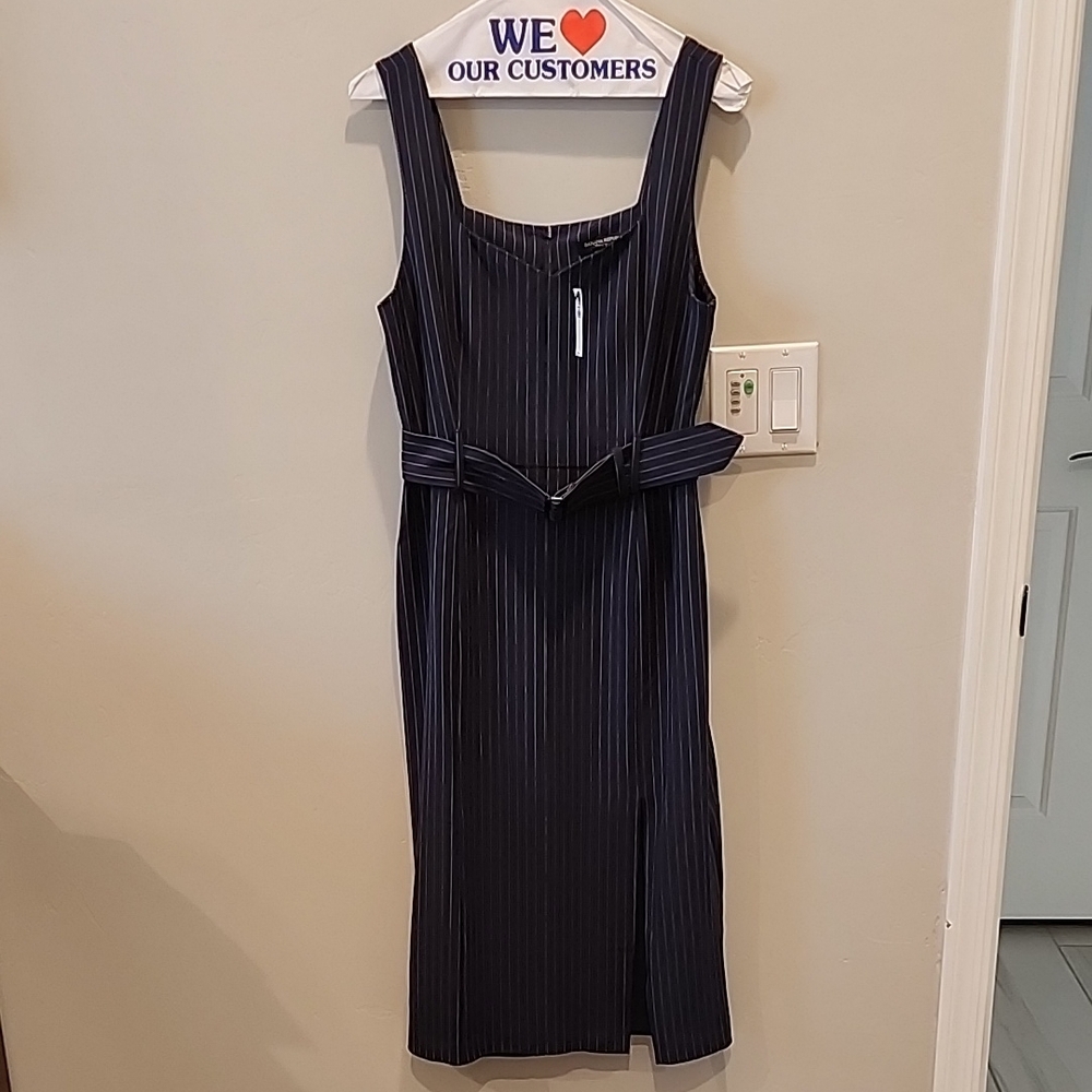 Banana Republic Elegant Navy Blue Pinstripe Dress